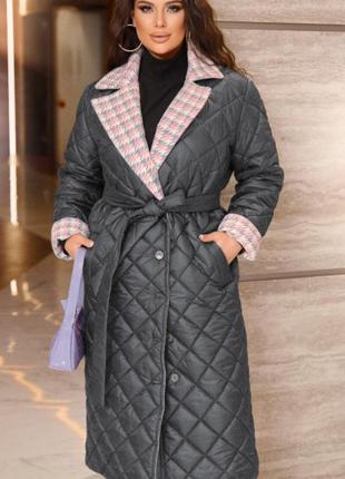 Жіноча довга куртка-пальто плюссайз до 68р.
