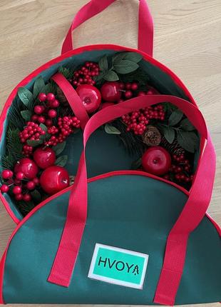 Сумка-чехол для хранения новогодних украшений круглая 40 см зелёная