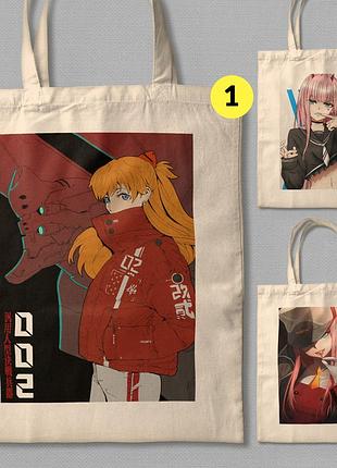 Еко-сумка, шопер з принтом аніме милий у франксі darling in the franxx