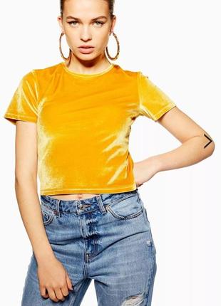 Велюровая футболка-блуза  желто- оранживая topshop  (размер 10-12)