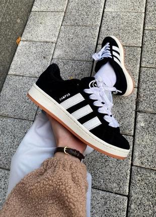 Кросівки теплі adidas campus 00s black/white (хутро)