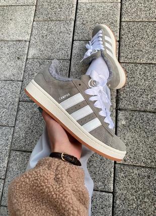 Кросівки теплі adidas campus 00s grey/white (хутро)