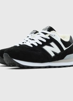 Круті кросівки new balance 574 black/white fur хутро1 фото