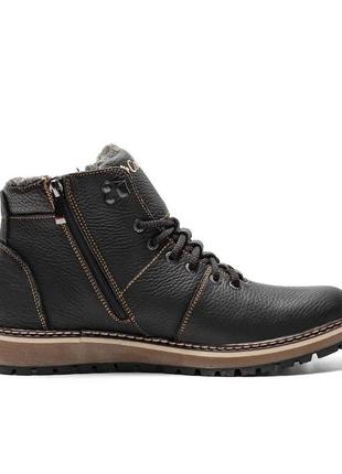 Мужские зимние кожаные ботинки barzoni black flotar1 фото