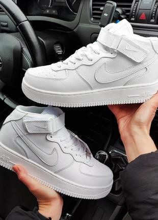 Мужские зимние кроссовки nike air force 1 белые (мех)