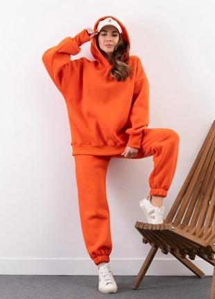 Теплый оверсайз костюм оранжевого цвета1 фото