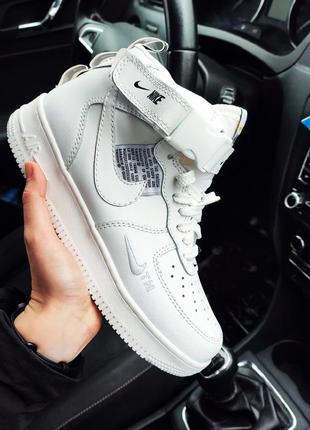 Зимние кроссовки nike air force 1 mid 07 white белые