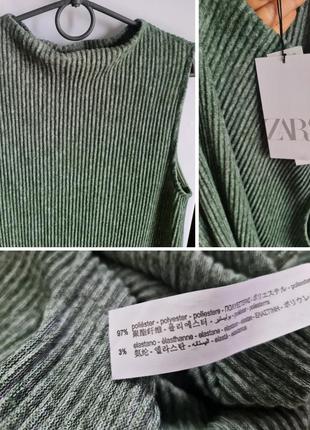 Зеленое платье zara миди платье в рубчик теплое платье zara мраморное платье без рукавов оверсайз платье трапеция7 фото