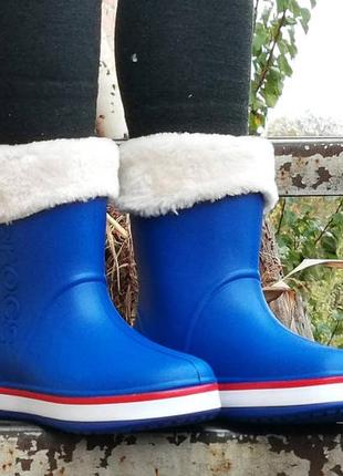 Жіночі гумові напівчоботи crocs сині чоботи крокси теплі зимові (розміри: 36,37,38,39,40,413 фото