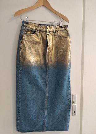 Юбка джинсовая с золотым напылением zara