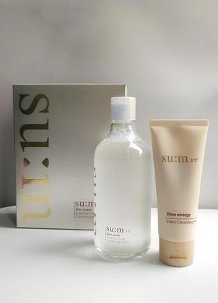 Набір для вмивання класа люкс пінка+очищувальна вода su:m37 skin saver essential cleansing water special set