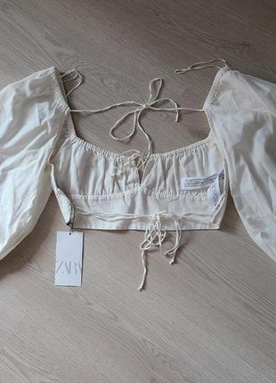 Кроп топ кофта котон вишивка прошва біла відкрита спина zara xs s m 0881/0196 фото