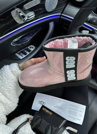 Сапоги теплые ugg classic mini clear pink (мех)7 фото