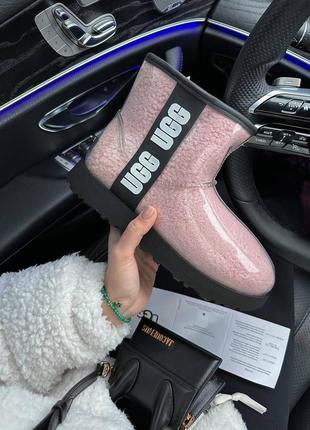 Чоботи теплі ugg classic mini clear pink (хутро)