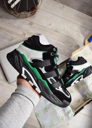 Зимние кроссовки adidas niteball mid black green wntr