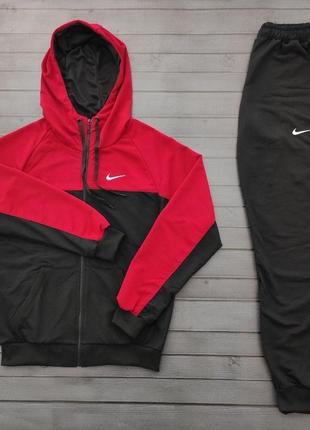 Мужской спортивный костюм nike черный с красным с капюшоном осенний | комплект найк худи и штаны bon