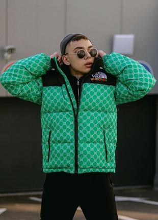 Чоловіча жіноча зимова куртка the north face х gucci пуховік оверсайз до -30*з тнф унісекс чорна з зеленим (bon)