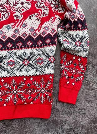 Мужской новогодний свитер с оленями и домиками белый без горла шерстяной (bon)4 фото