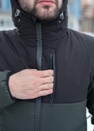 Мужская парка демисезонная черная с хаки до 0*с | куртка удлиненная осенняя весенняя с капюшоном (bon)7 фото