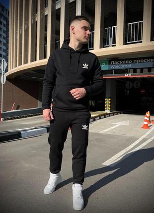 Мужской зимний спортивный костюм adidas черный | комплект худи и штаны адидас (bon)