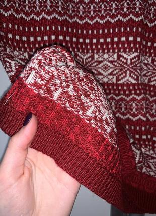 Юбка мини вязаная зимний стиль красная с белым3 фото
