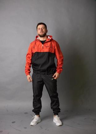 Мужской спортивный костюм nike анорак + штаны + барсетка черный с оранжевым из плащевки найк  весенний (bon)5 фото
