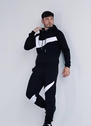 Чоловічий спортивний костюм nike big swoosh чорний dri fit + футболка найк із капюшоном весняних осінній (bon)