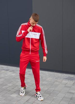 Чоловічий спортивний костюм adidas червоний без капюшона на блискавці адідас кофта + штани + шкарпетки весняний (bon)5 фото