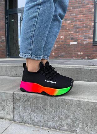 Женские кроссовки balenciaga speed trainer low разноцветные на платформе текстильные (bon)