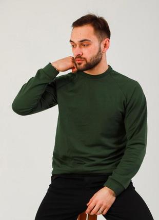 Мужской свитшот зеленый хлопковый весенний осенний | свитер мужской на осень кофта без капюшона мужская (bon)