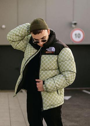 Чоловіча жіноча зимова куртка the north face х gucci пуховік оверсайз до -30*з тнф унісекс чорна з зеленим (bon)