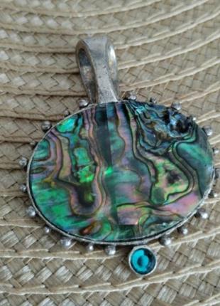 Chico's abalone кулон массивный винтаж в серебряном тоне