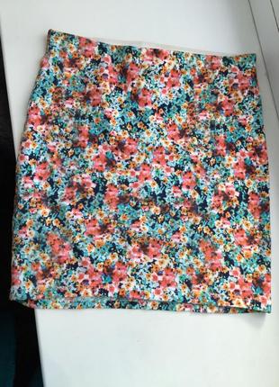 Яркая юбка цветочный принт bershka xs/s мини, zara mango h&m высокая талия, посадка6 фото