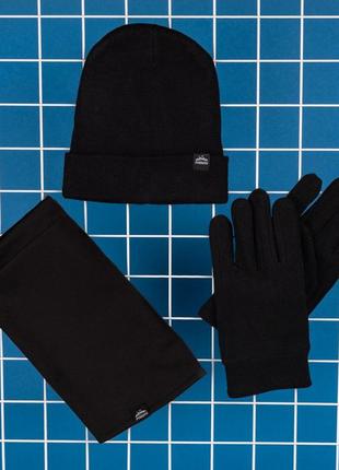 Мужской зимний комплект 3в1 шапка бафф и перчатки серый с черным (bon)2 фото
