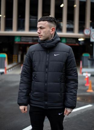 Чоловіча зимова куртка nike чорна до -25 °c тепла на флісі з капюшоном ⁇ чоловічий зимовий пуховик найк (bon)