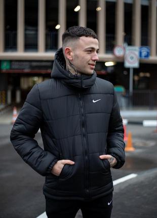 Чоловіча зимова куртка nike чорна до -25 °c тепла на флісі з капюшоном  ⁇  чоловічий зимовий пуховик найк (bon)6 фото