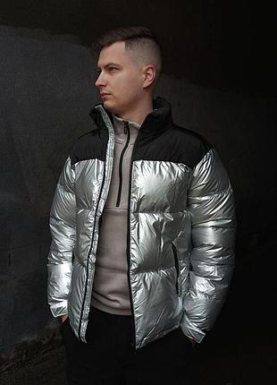 Мужская зимняя куртка дутая короткая до -25*с simple серая | пуховик мужской зимний с капюшоном (bon)