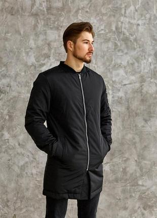 Мужская удлиненная куртка весенняя до 0*с черная демисезонная | мужской удлиненный бомбер черный (bon)1 фото