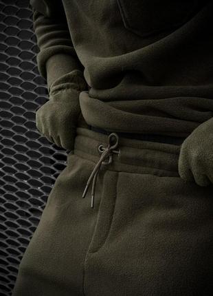 Мужской флисовый спортивный костюм хаки без капюшона зимний | комплект плюшевый худи и штаны (bon)5 фото