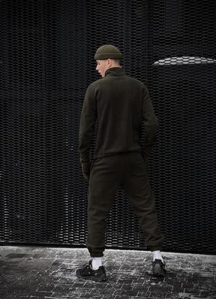 Мужской флисовый спортивный костюм хаки без капюшона зимний | комплект плюшевый худи и штаны (bon)6 фото
