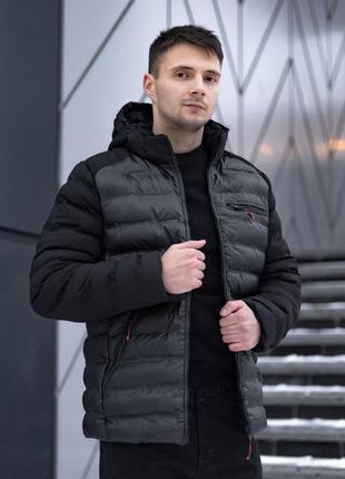 Чоловіча зимова куртка стьобана чорна на флісі до -15 °c  ⁇  пуховик чоловічий зимовий стьобаний на флісі (bon)7 фото