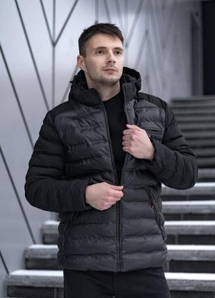 Чоловіча зимова куртка стьобана чорна на флісі до -15 °c  ⁇  пуховик чоловічий зимовий стьобаний на флісі (bon)2 фото