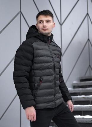 Чоловіча зимова куртка стьобана чорна на флісі до -15 °c  ⁇  пуховик чоловічий зимовий стьобаний на флісі (bon)6 фото