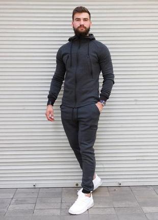 Чоловічий утеплений спортивний костюм сірий з кишенями на застібках