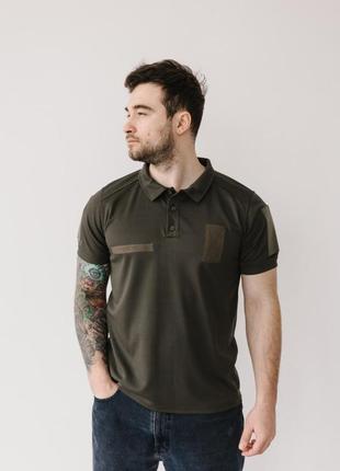 Мужская тактическая футболка поло хаки с липучками армейская на лето (bon)