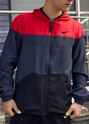 Мужская ветровка nike красная с серым спортивная легкая весенняя | мужская куртка найк черная (bon)2 фото