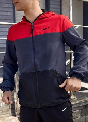 Мужская ветровка nike красная с серым спортивная легкая весенняя | мужская куртка найк черная (bon)3 фото