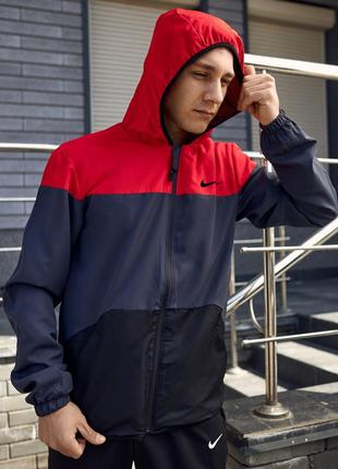 Мужская ветровка nike красная с серым спортивная легкая весенняя | мужская куртка найк черная (bon)6 фото