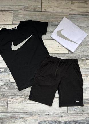 Чоловічий літній костюм nike футболка + футболка + шорти чорний комплект найк (bon)