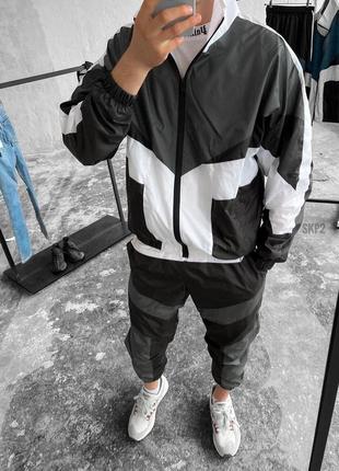 Мужской спортивный костюм из плащевки ветровка + штаны черный с серым весенний осенний (bon)1 фото